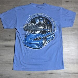 2 Fast 2 Furious Y2K Movie Graphic T Shirt Embossed Glitter Blue Mens